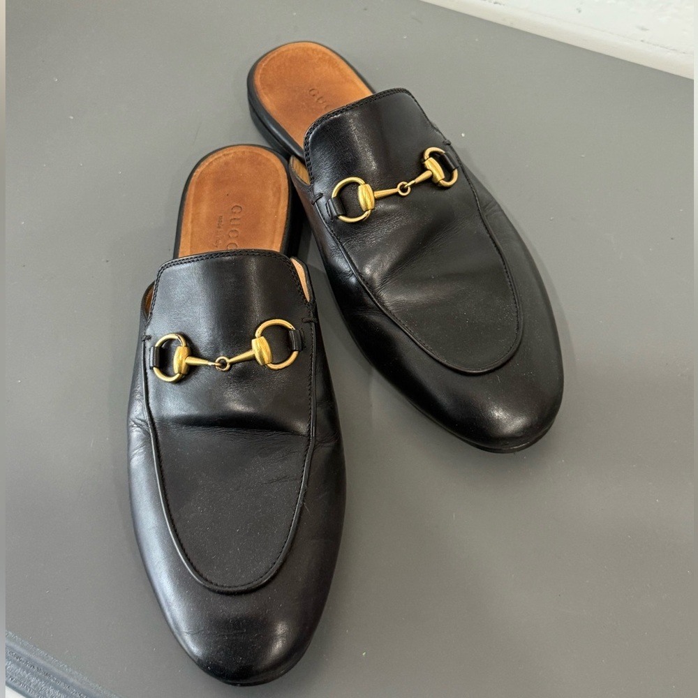 Gucci Princetown black smooth leather mules woman’s loafers size 37